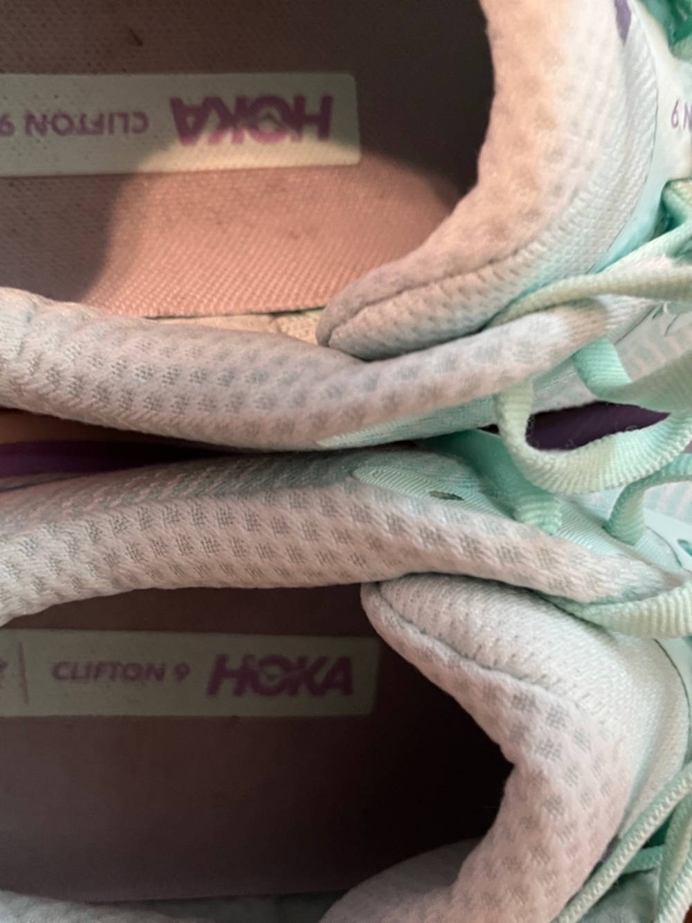 Hoka Clifton 9 Women's Mint and Lavender Running Sneakers - Picture 5 of 7